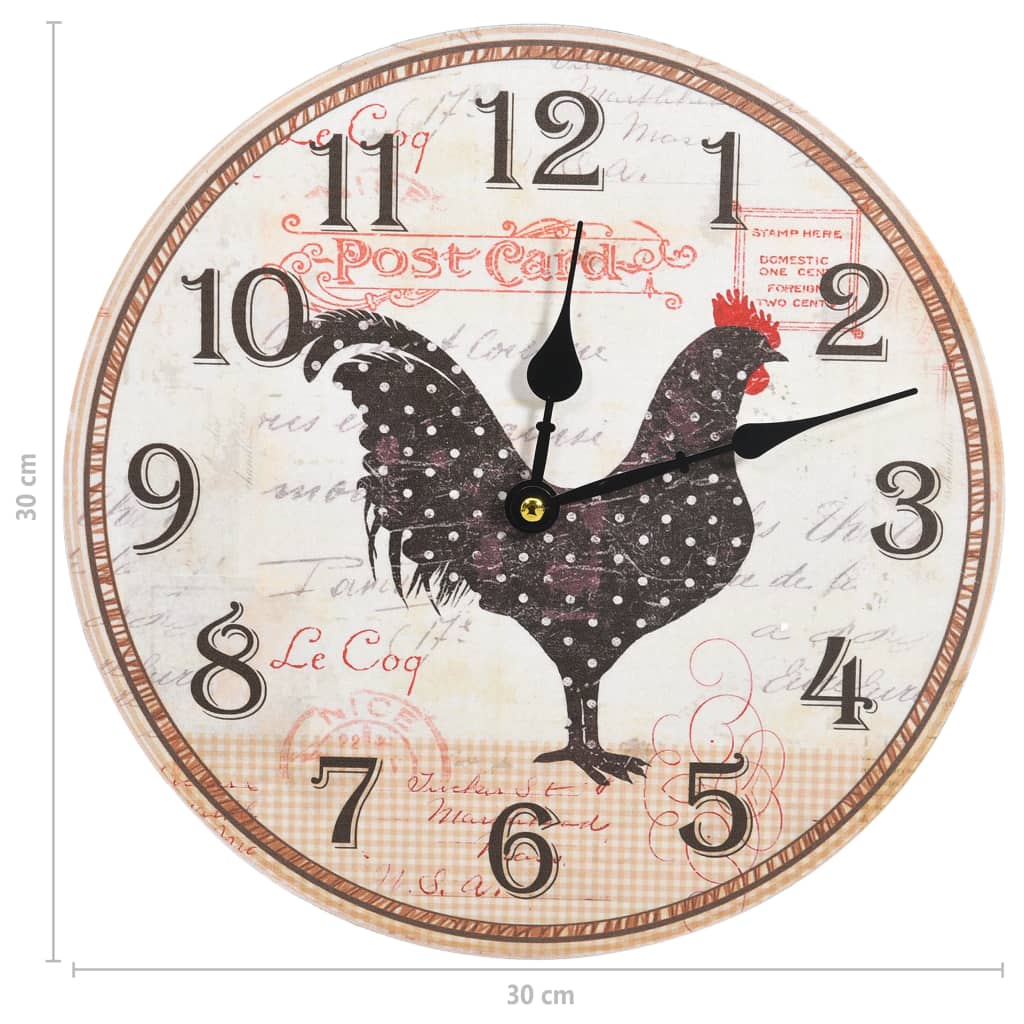 Wanduhr mit Huhn-Design Mehrfarbig 30 cm MDF