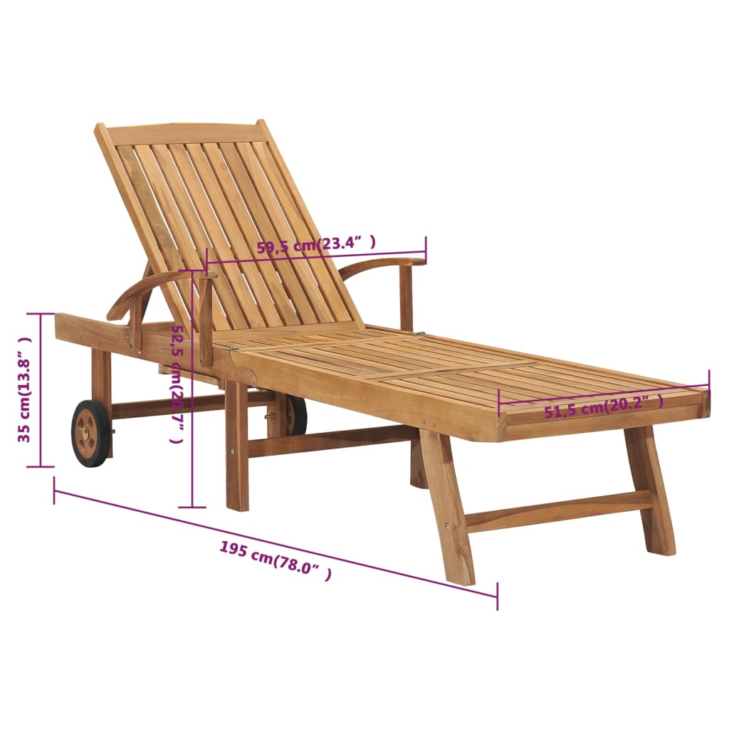 Chaise longue en bois de teck massif