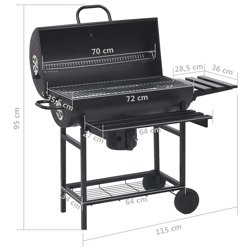 Chariot de barbecue avec roulettes et étagères, acier noir, 115 x 85 x 95 cm