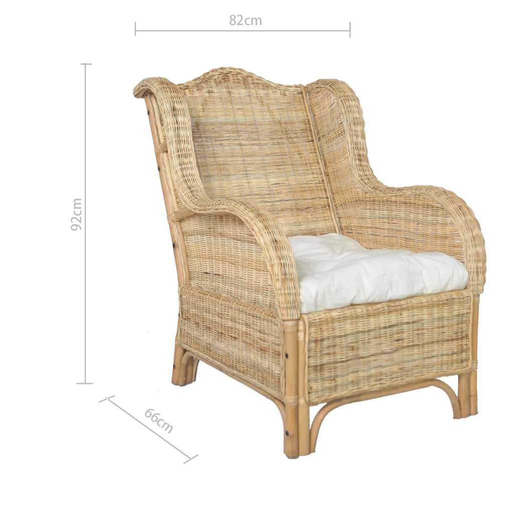 Fauteuil avec coussins en rotin naturel et lin