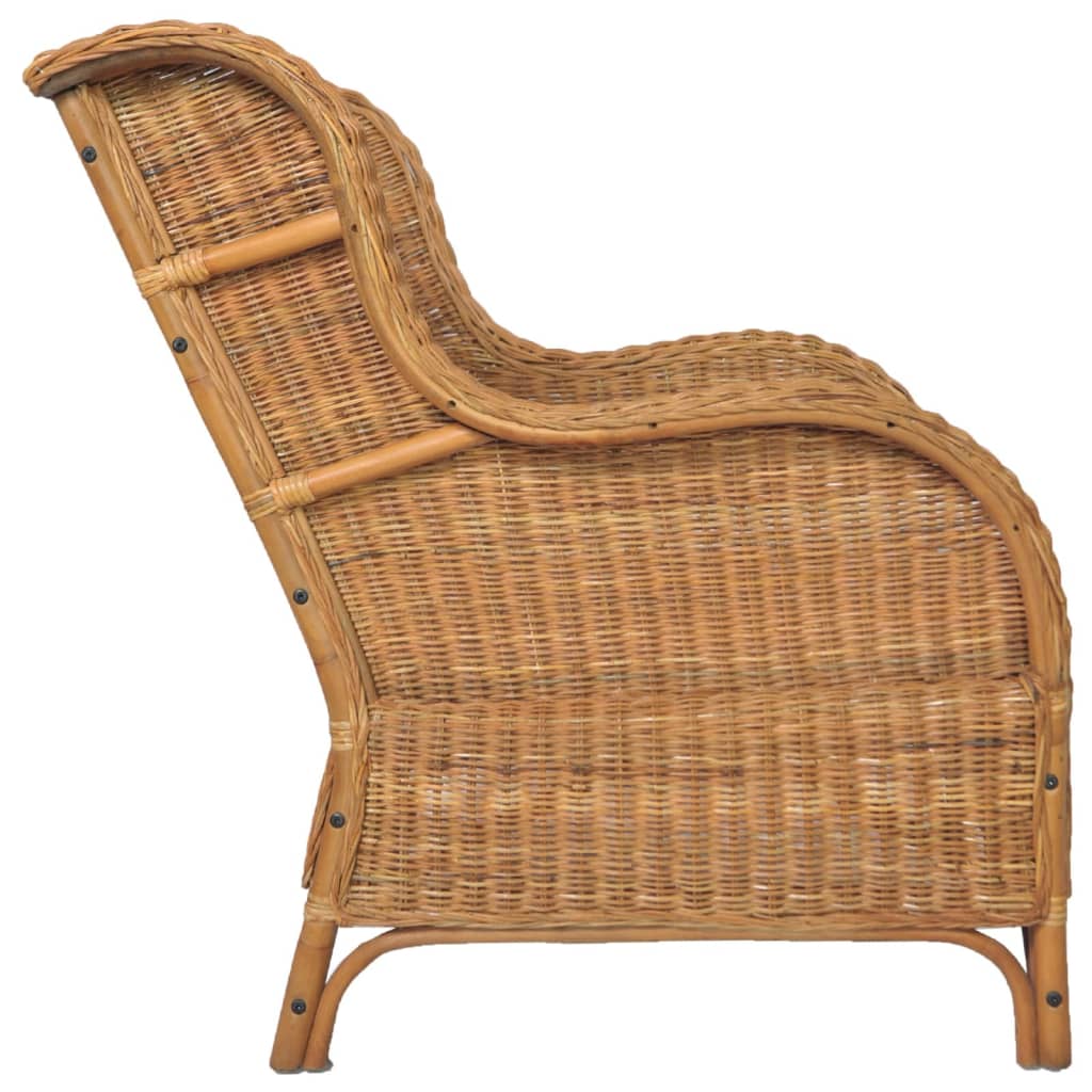 Fauteuil avec coussins en rotin naturel marron clair et lin