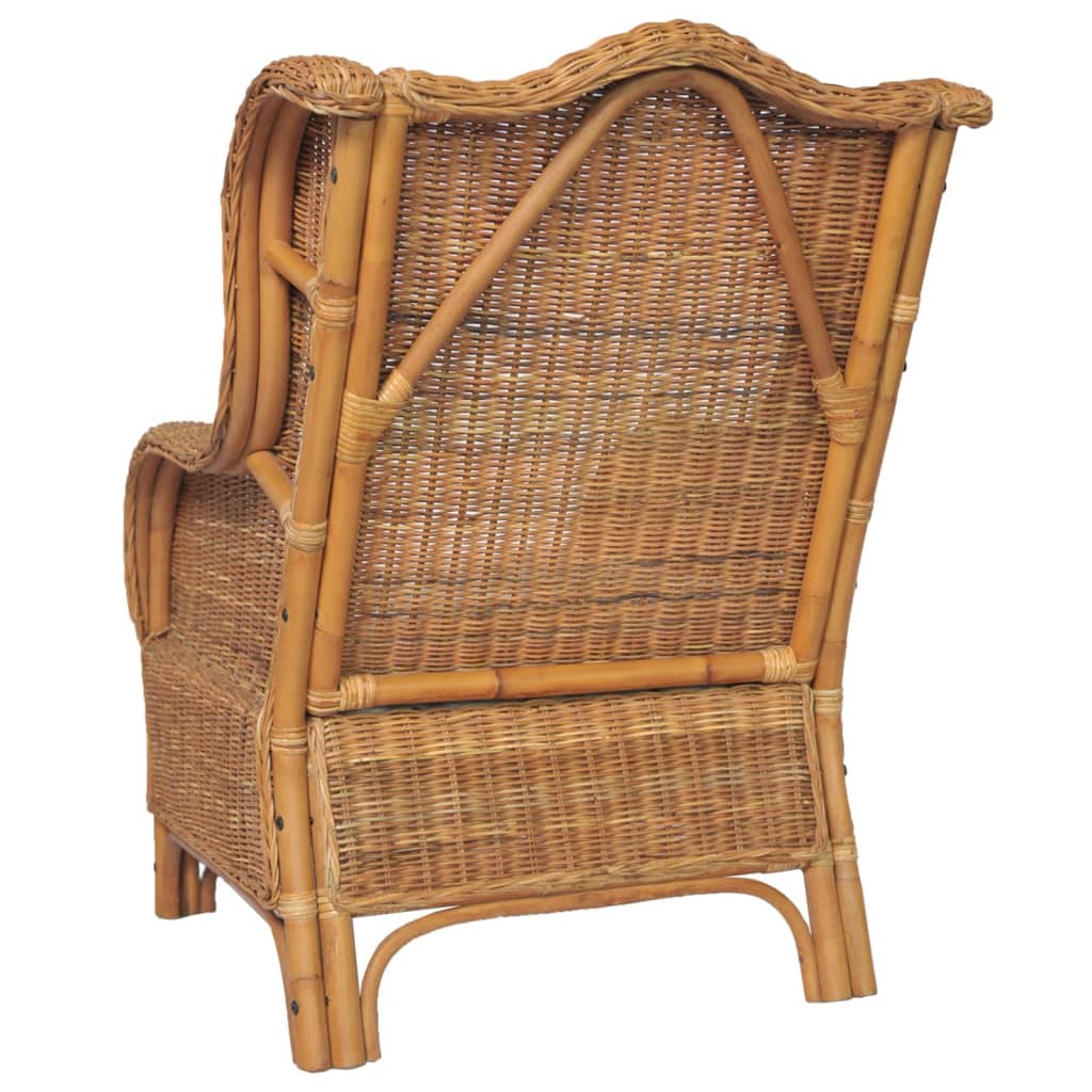 Fauteuil avec coussins en rotin naturel marron clair et lin