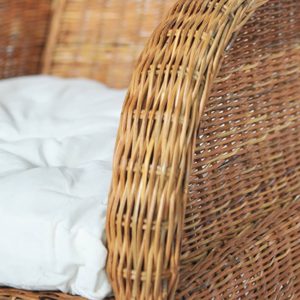 Fauteuil avec coussins en rotin naturel marron clair et lin
