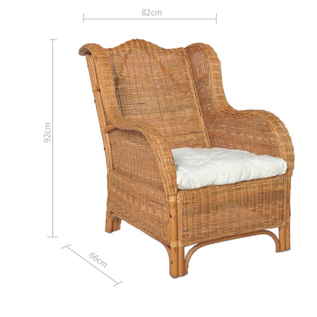 Fauteuil avec coussins en rotin naturel marron clair et lin