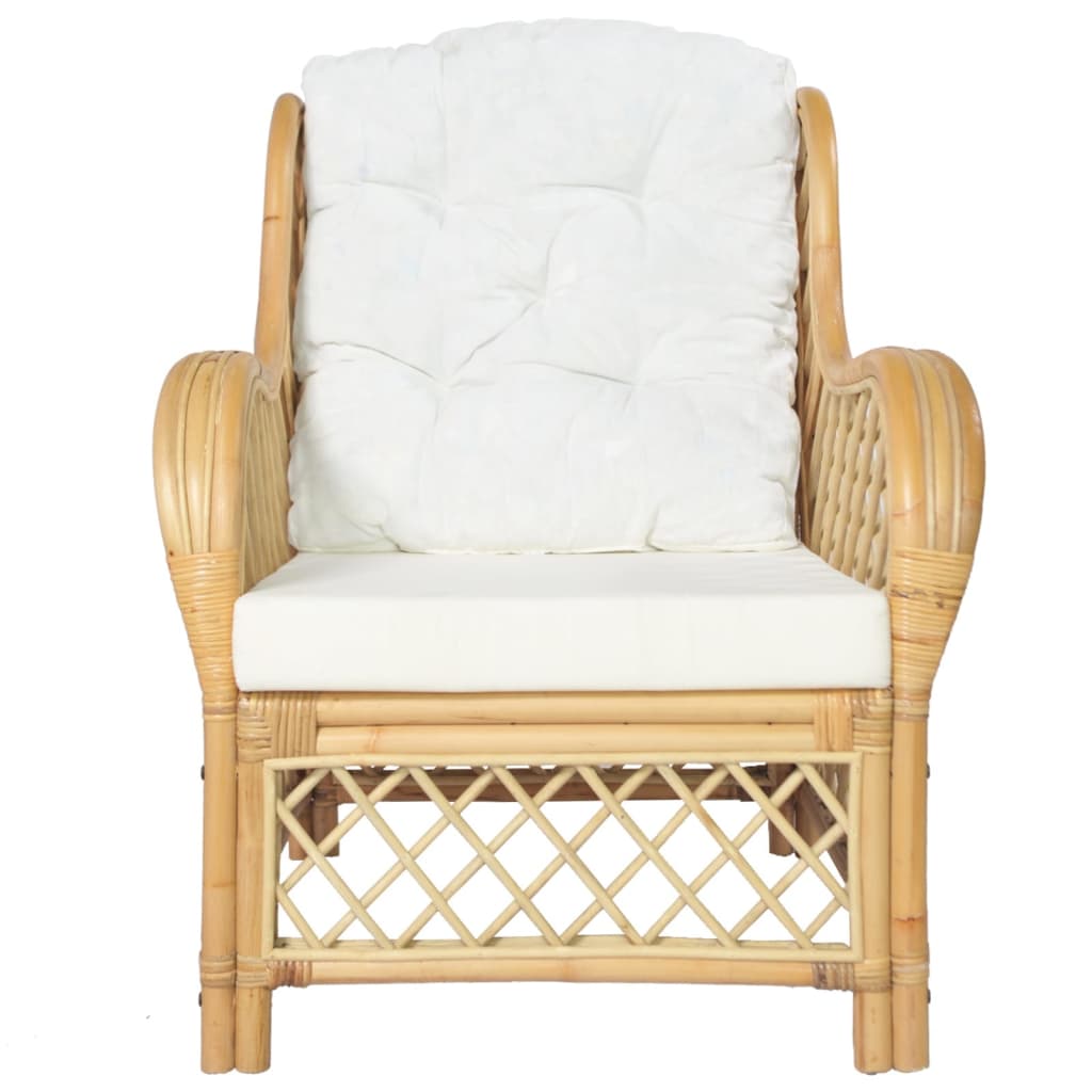 Fauteuil avec coussins Rotin naturel et lin
