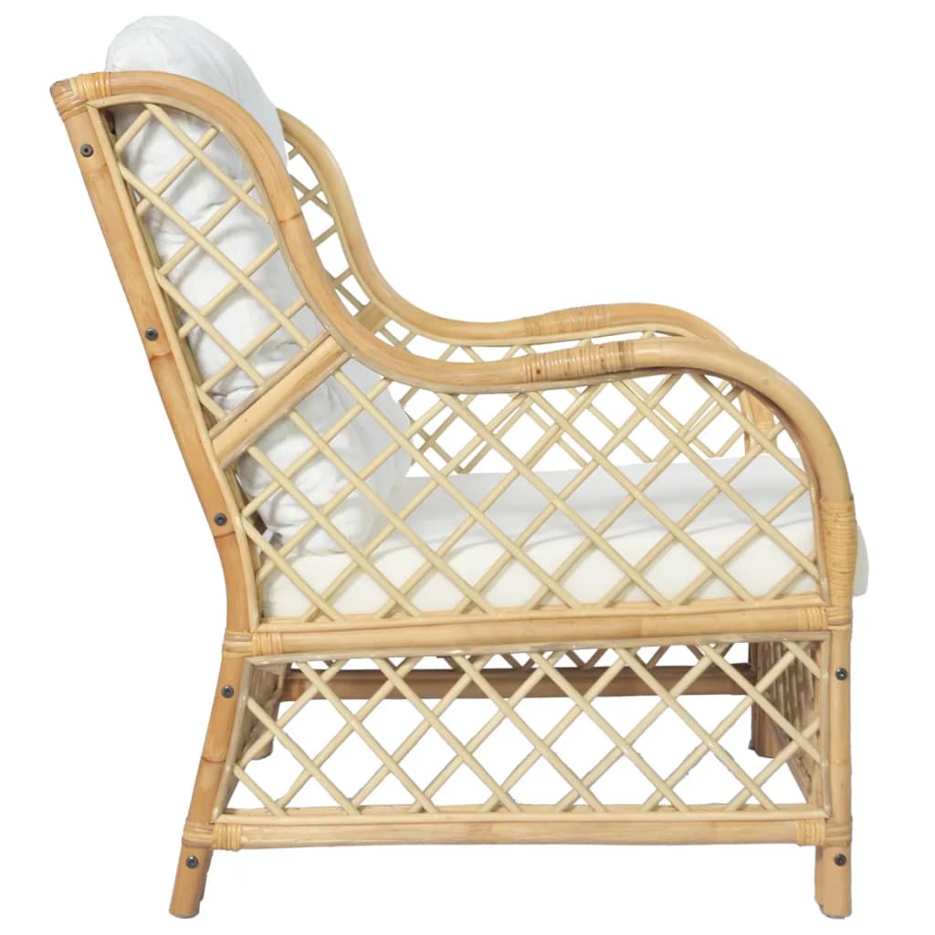 Fauteuil avec coussins Rotin naturel et lin