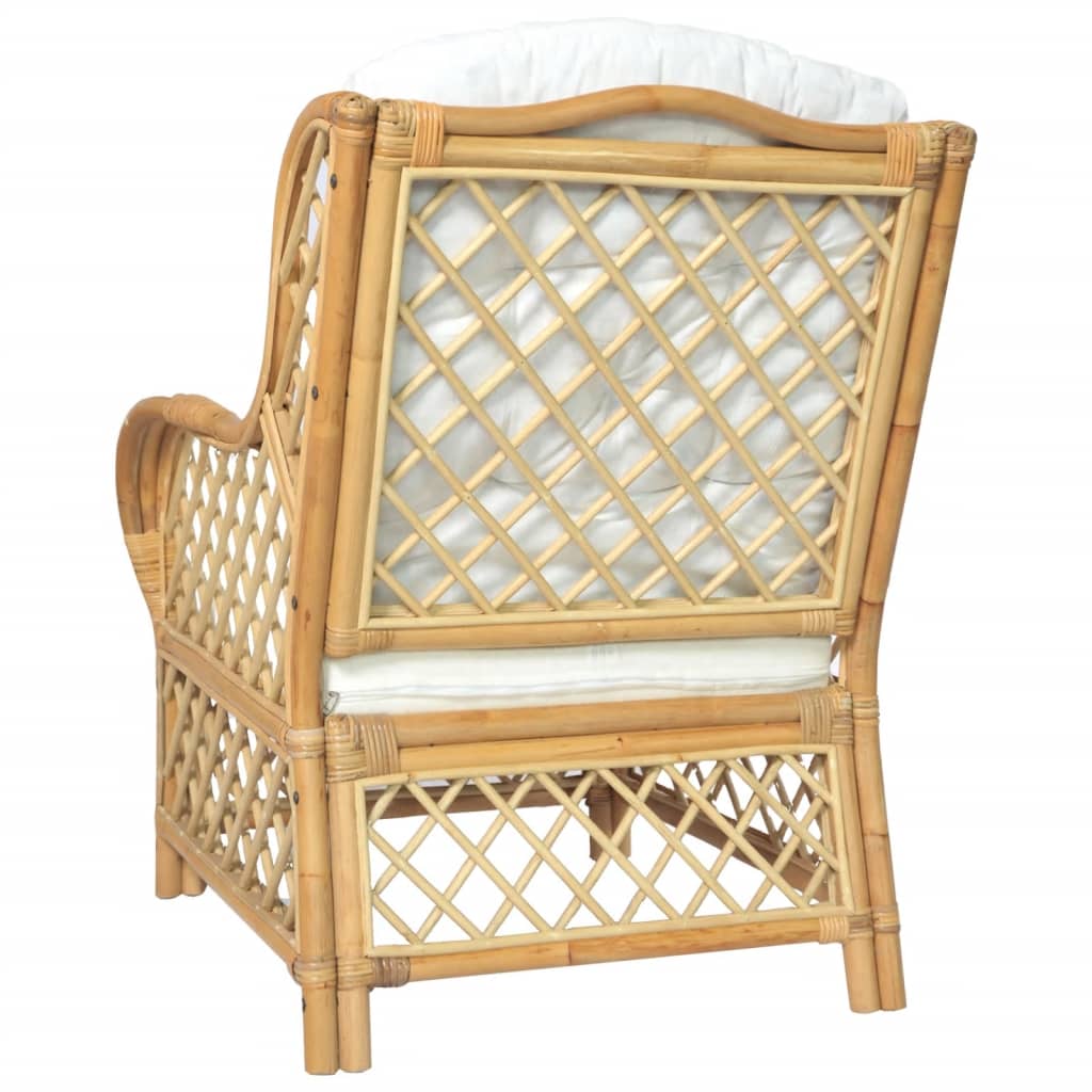 Fauteuil avec coussins Rotin naturel et lin