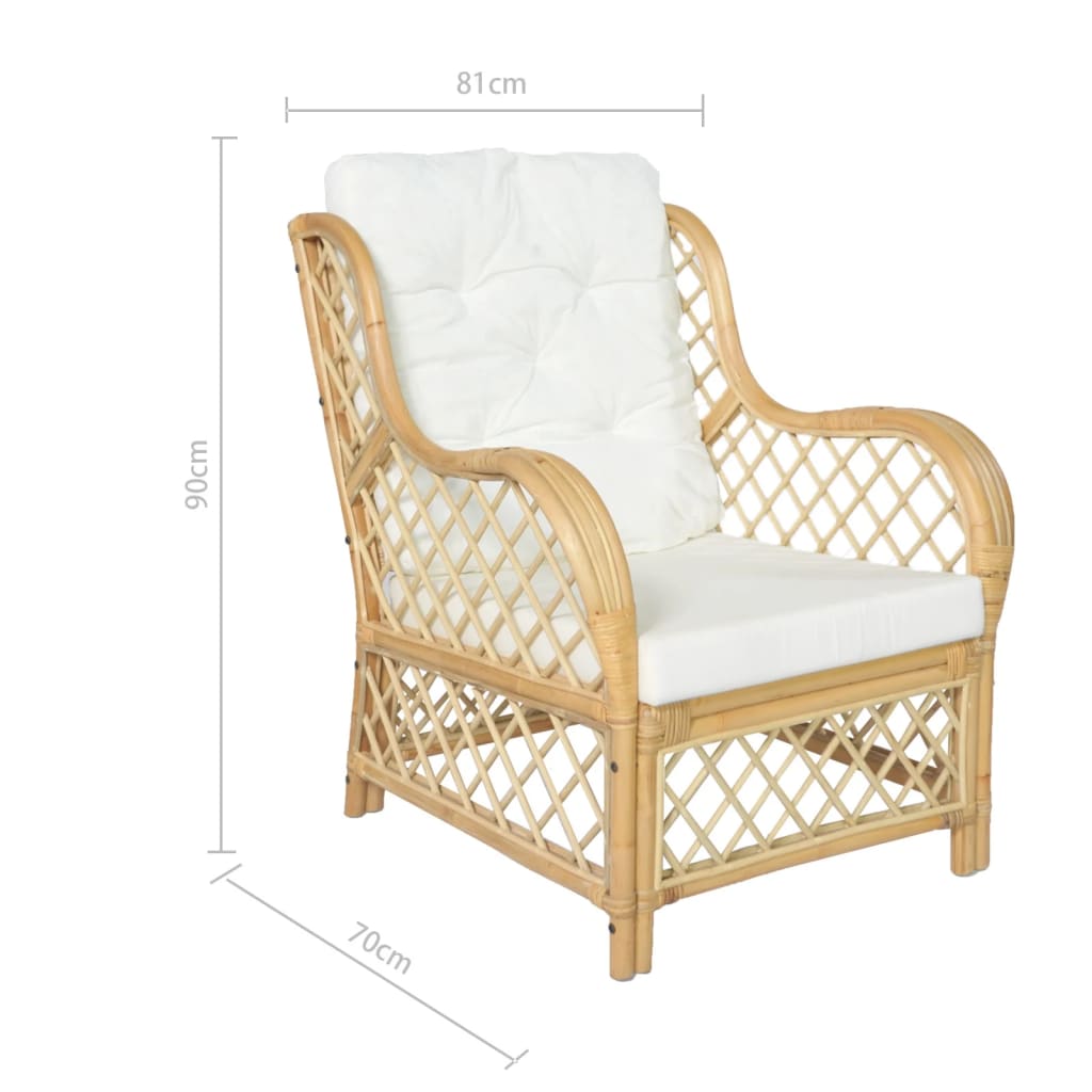 Fauteuil avec coussins Rotin naturel et lin