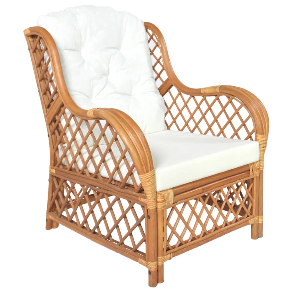 Fauteuil avec coussin en rotin marron clair et lin