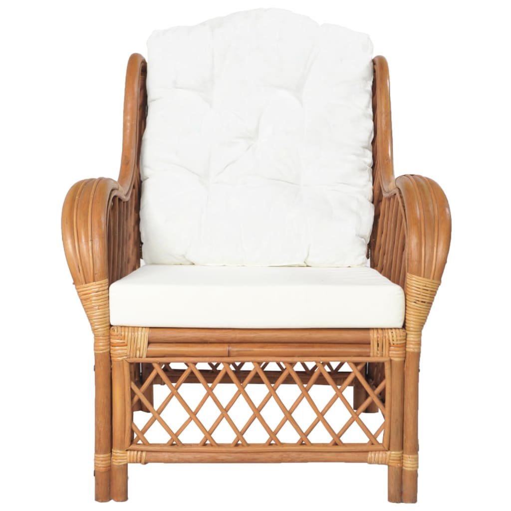 Fauteuil avec coussin en rotin marron clair et lin