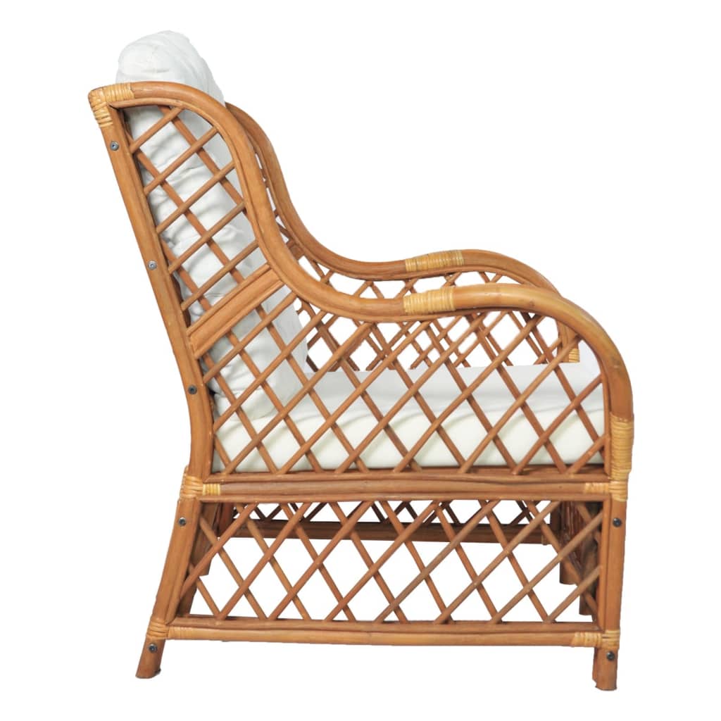 Fauteuil avec coussin en rotin marron clair et lin
