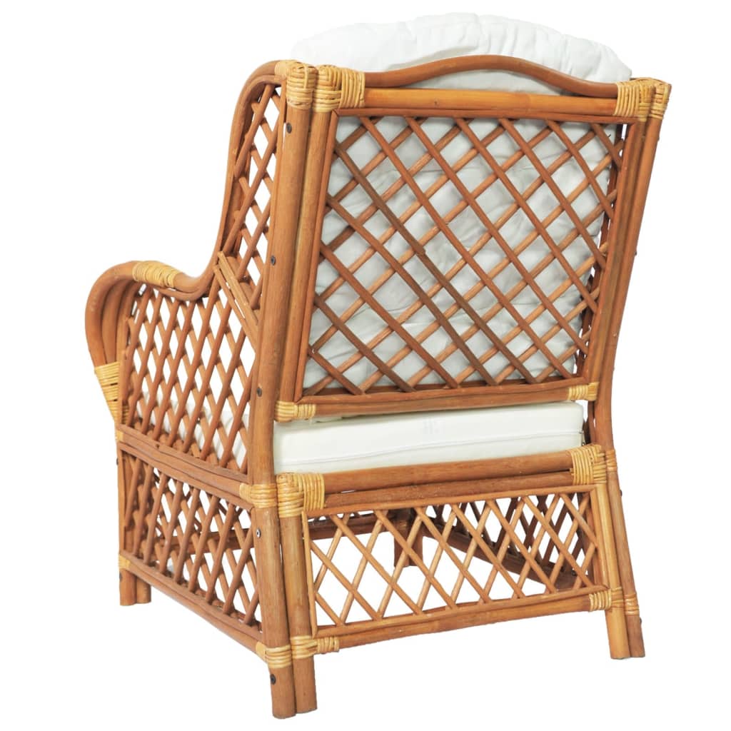 Fauteuil avec coussin en rotin marron clair et lin
