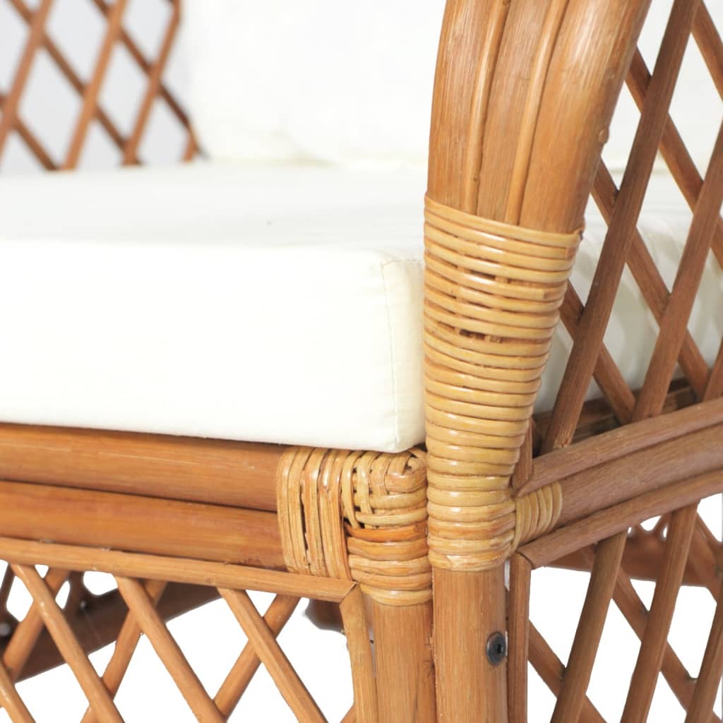 Fauteuil avec coussin en rotin marron clair et lin