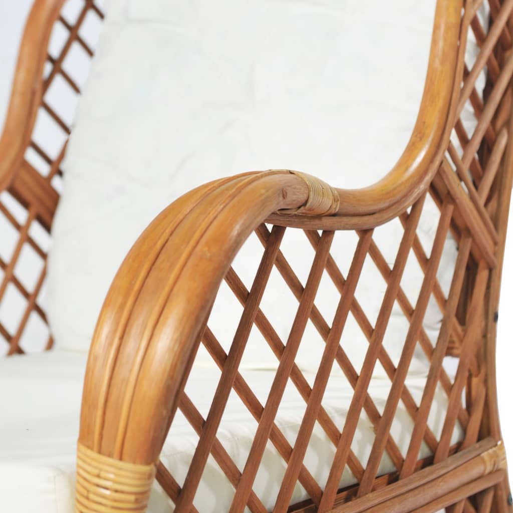 Fauteuil avec coussin en rotin marron clair et lin