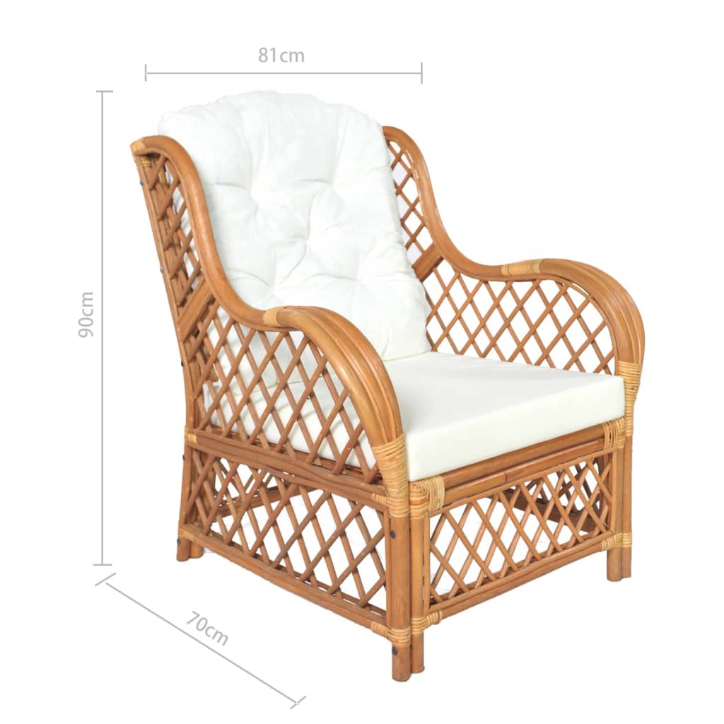 Fauteuil avec coussin en rotin marron clair et lin