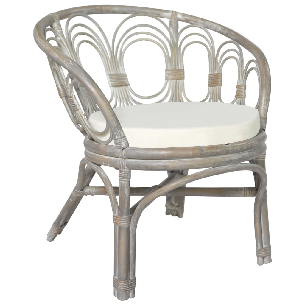 Dining chair with cushion grey natural rattan linen