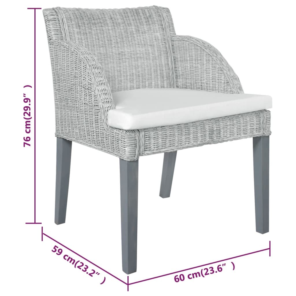 Dining chair with cushion grey natural rattan