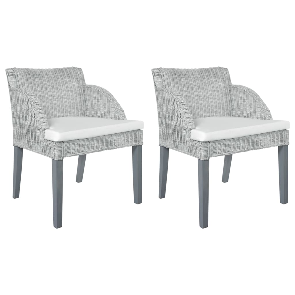 Dining chairs with cushions 2 pcs. Grey natural rattan