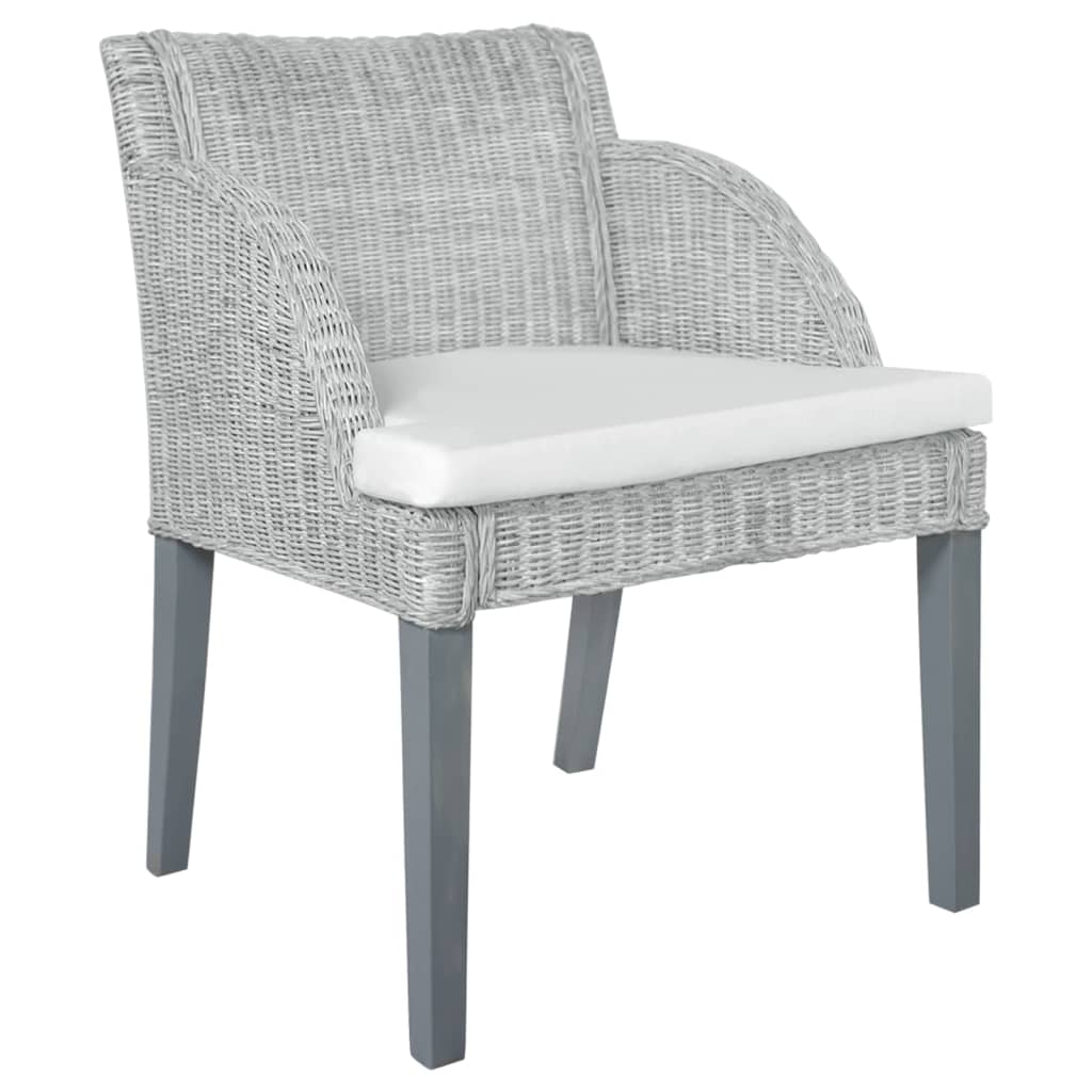 Dining chairs with cushions 2 pcs. Grey natural rattan