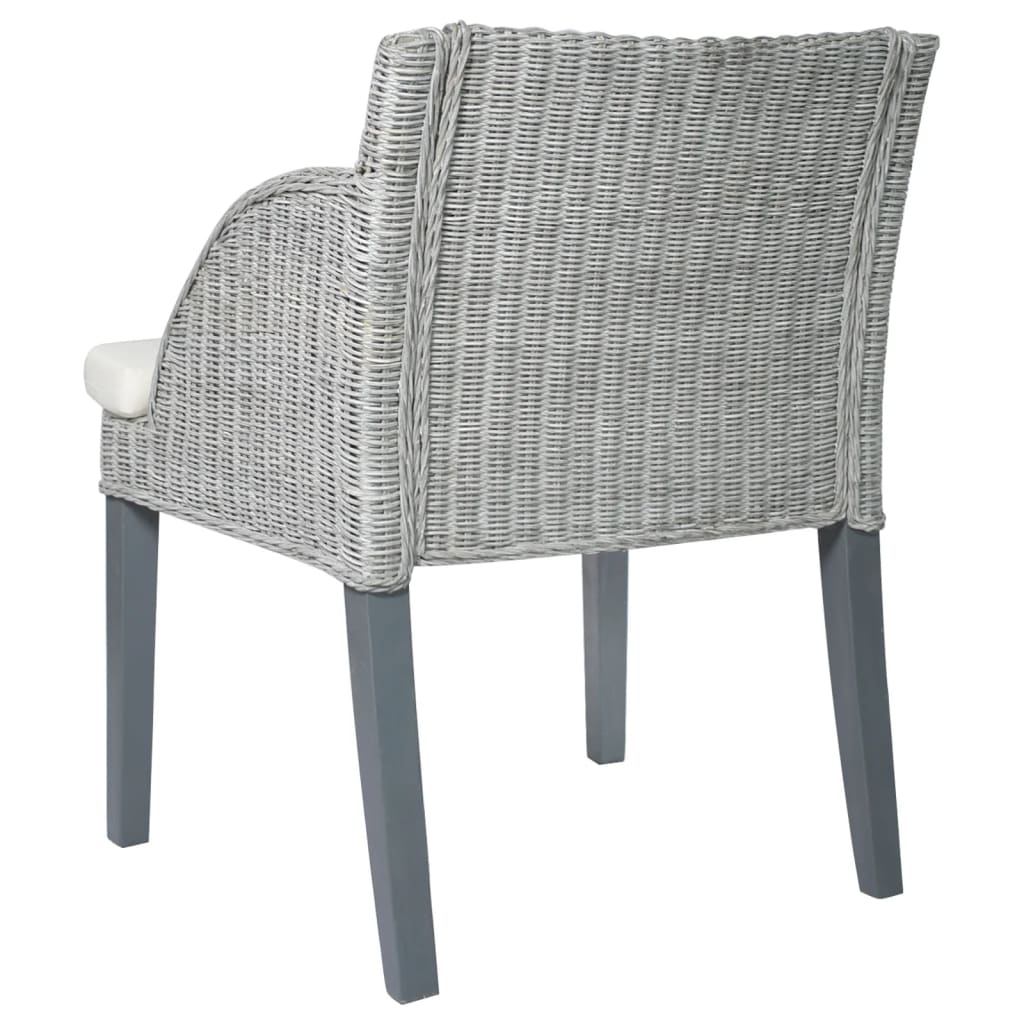 Dining chairs with cushions 2 pcs. Grey natural rattan