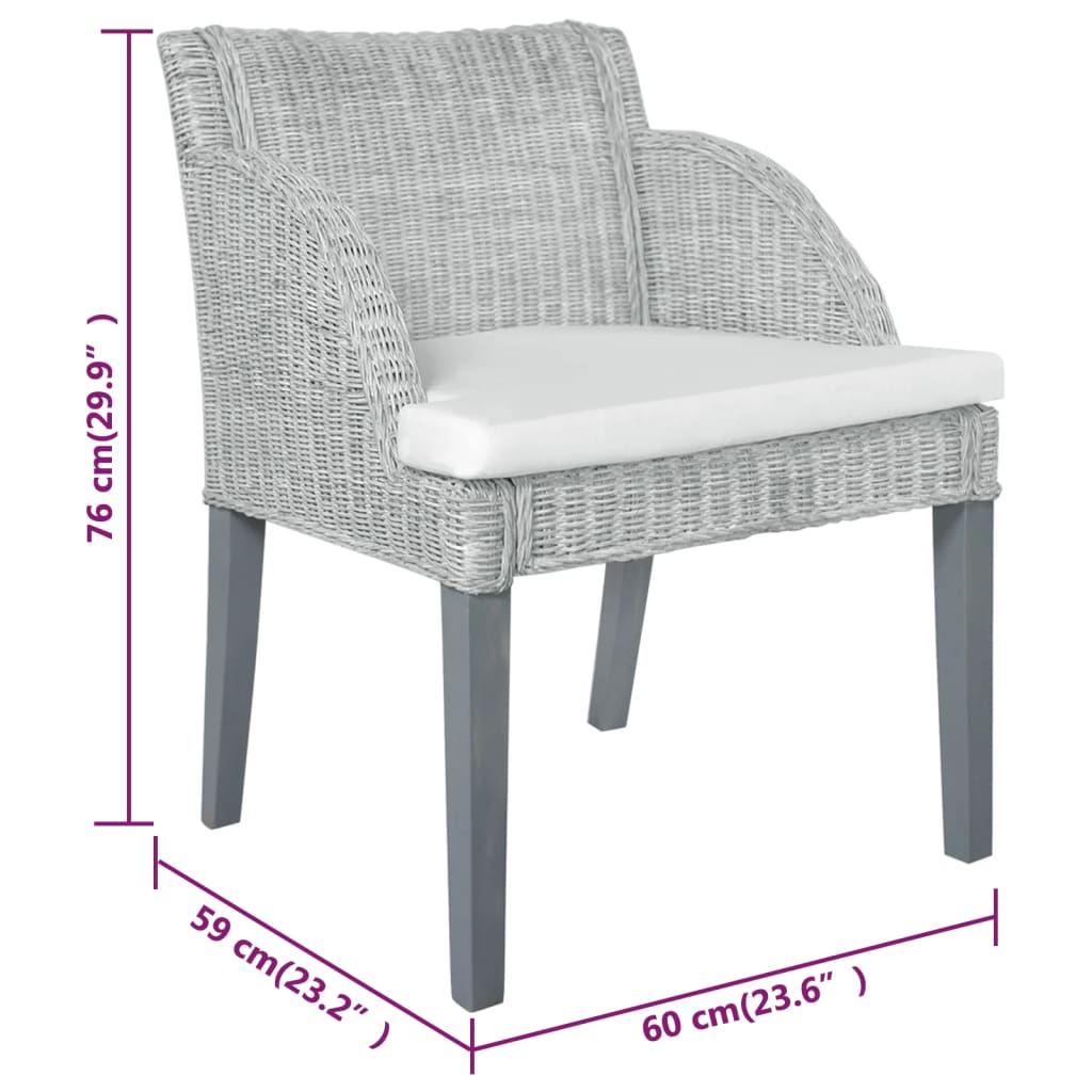 Dining chairs with cushions 2 pcs. Grey natural rattan