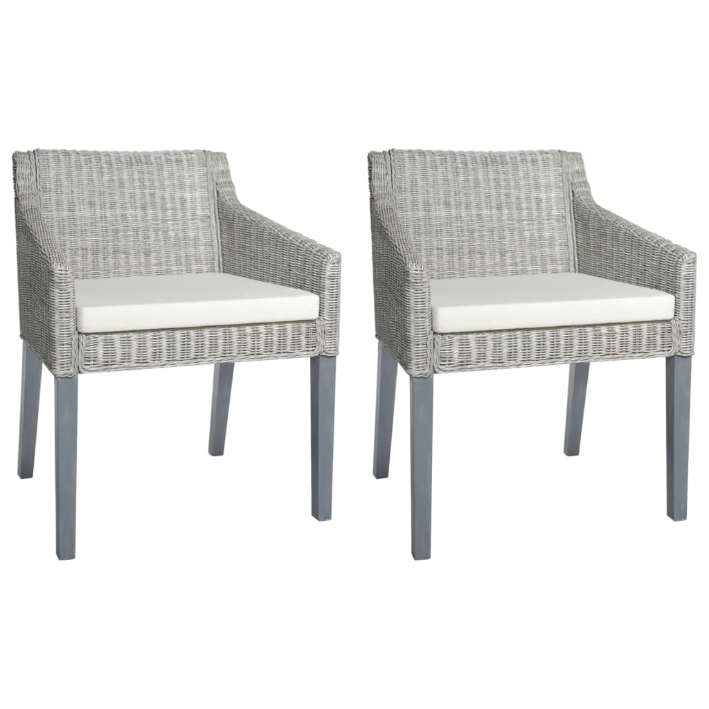 Dining chairs with cushions 2 pcs. Grey natural rattan