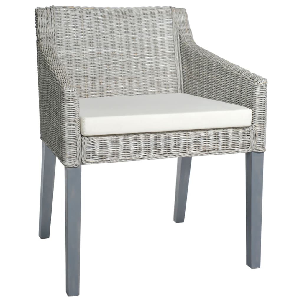 Dining chairs with cushions 2 pcs. Grey natural rattan