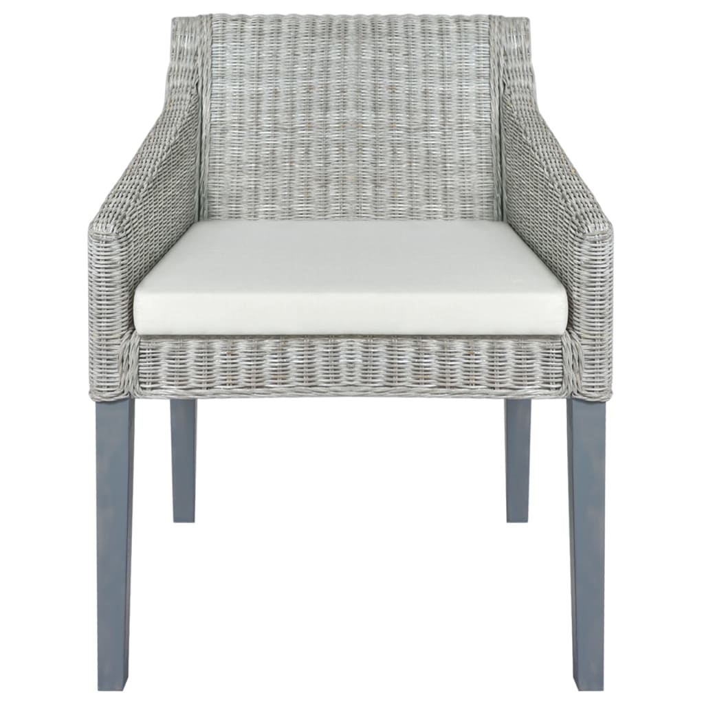 Dining chairs with cushions 2 pcs. Grey natural rattan