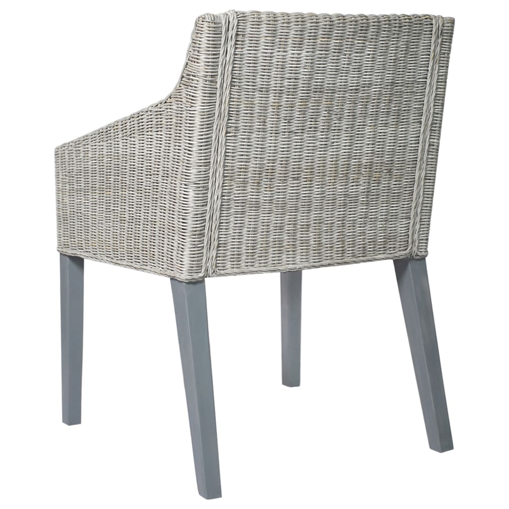 Dining chairs with cushions 2 pcs. Grey natural rattan