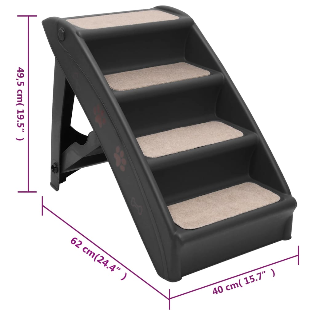 Escalier pliable pour chien noir 62 x 40 x 49,5 cm