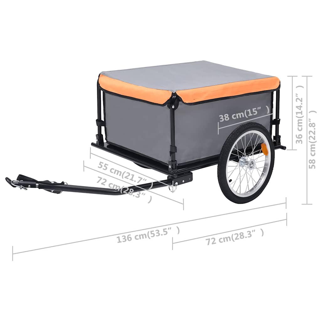 Bicycle trailer grey and orange 65 kg