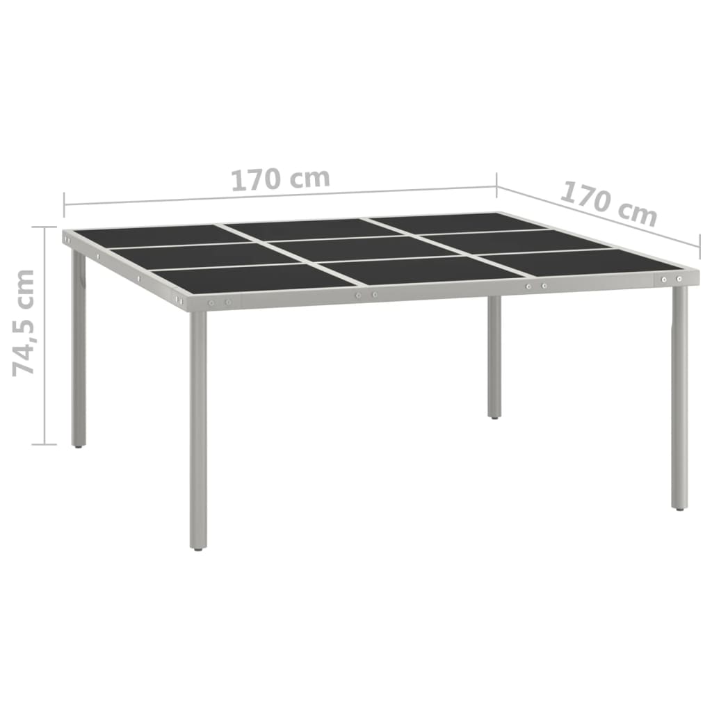 Table à manger de jardin 170x170x74,5 cm en verre et acier