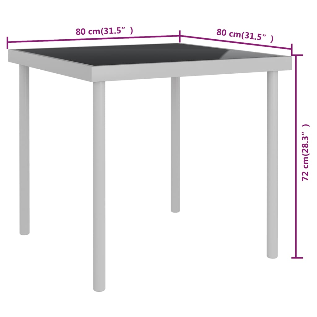 Garten-Esstisch Hellgrau 80x80x72 cm Glas und Stahl