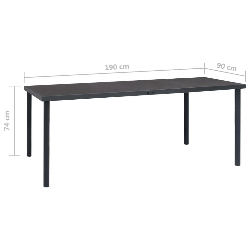 Outdoor dining table anthracite 190x90x74 cm steel