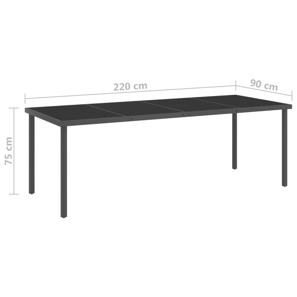 Table à manger de jardin anthracite 220x90x75 cm acier et verre