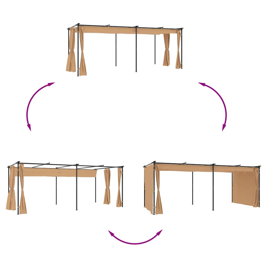 Pavillon mit Vorhängen 6x3 m Taupe Stahl