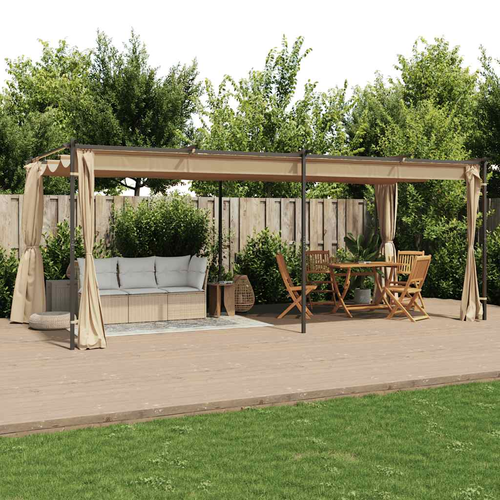 Pavillon mit Vorhängen 6x3 m Taupe Stahl