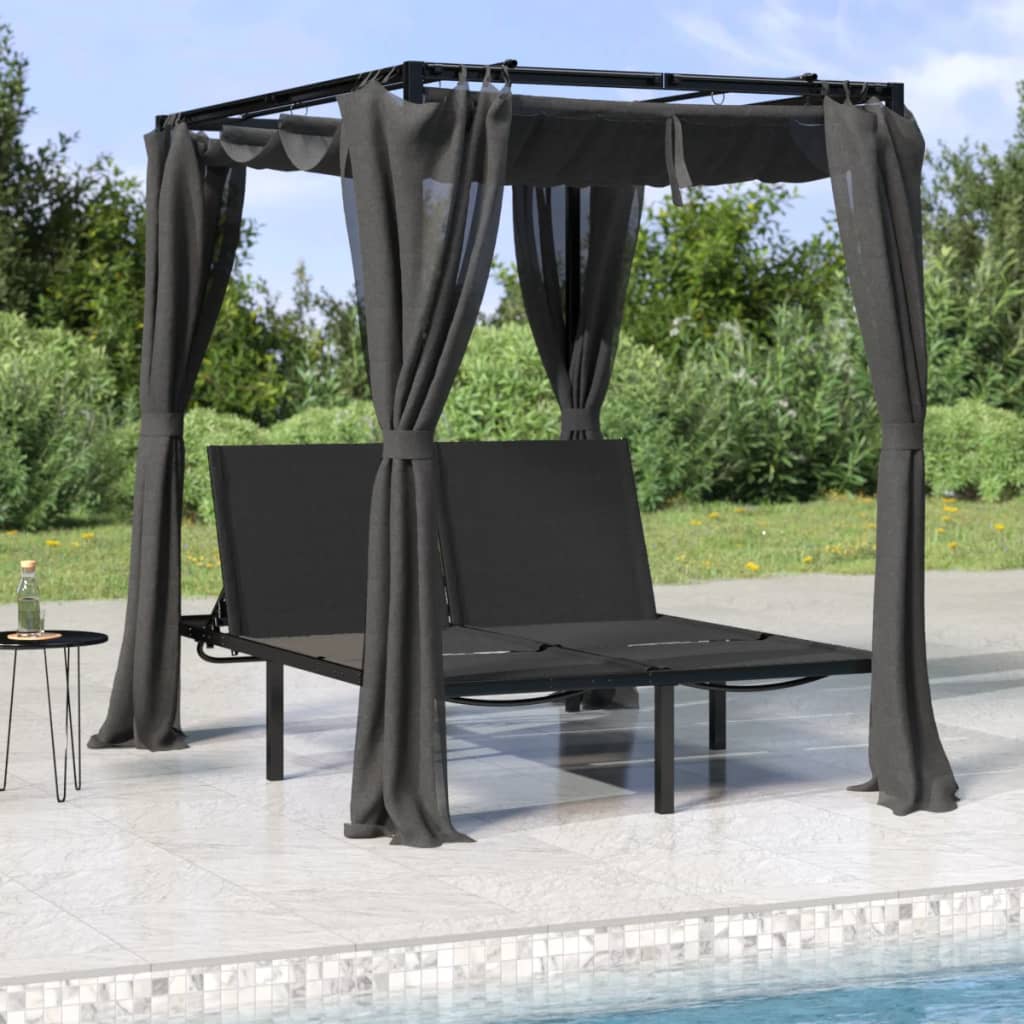 Double sun lounger with curtains and canopy anthracite