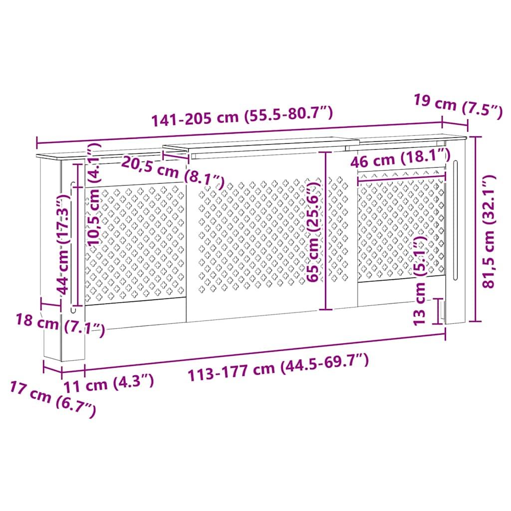MDF Heizkörperverkleidung Schwarz 205 cm