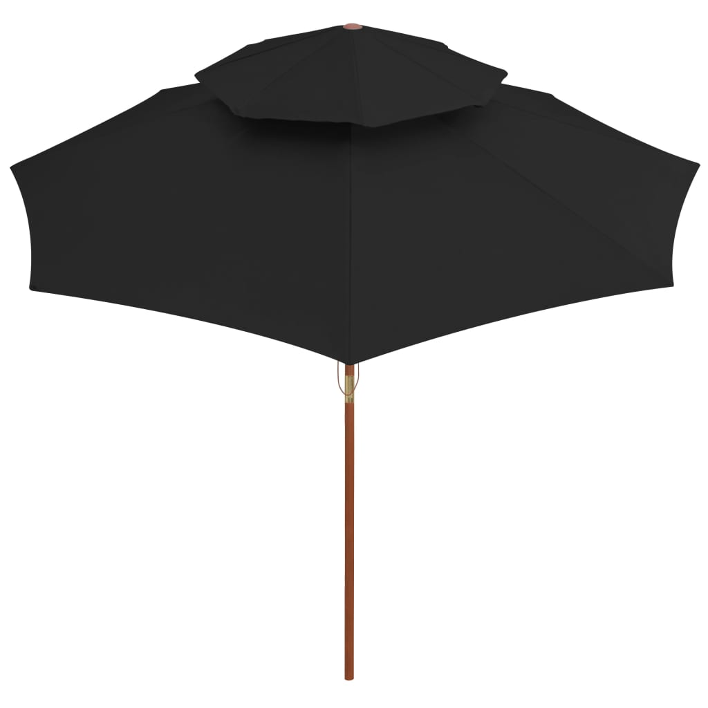 Parasol à double toit et mât en bois Noir 270 cm