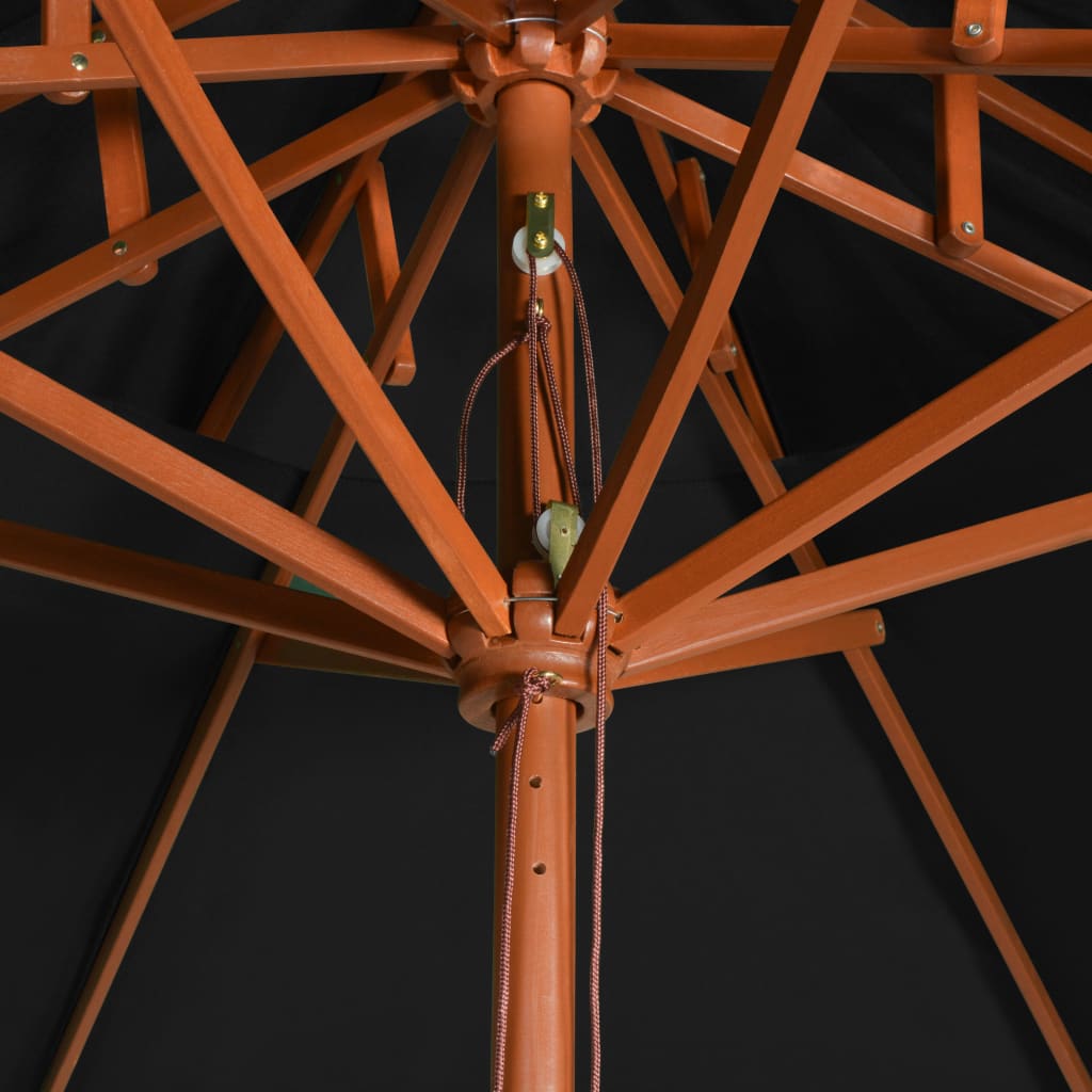 Parasol à double toit et mât en bois Noir 270 cm