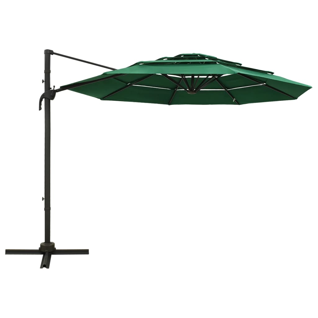 Parasol with aluminum pole 4-layer green 3x3 m