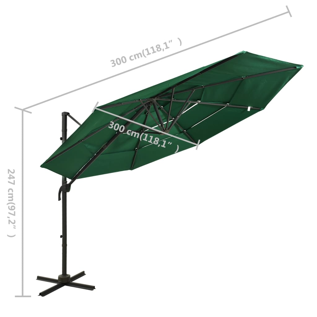 Parasol with aluminum pole 4-layer green 3x3 m