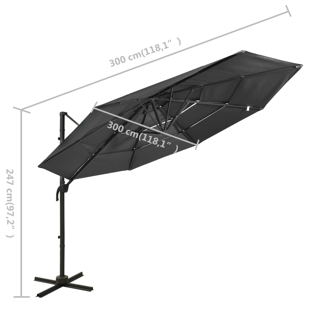 Parasol with aluminum pole 4-layer anthracite 3x3 m