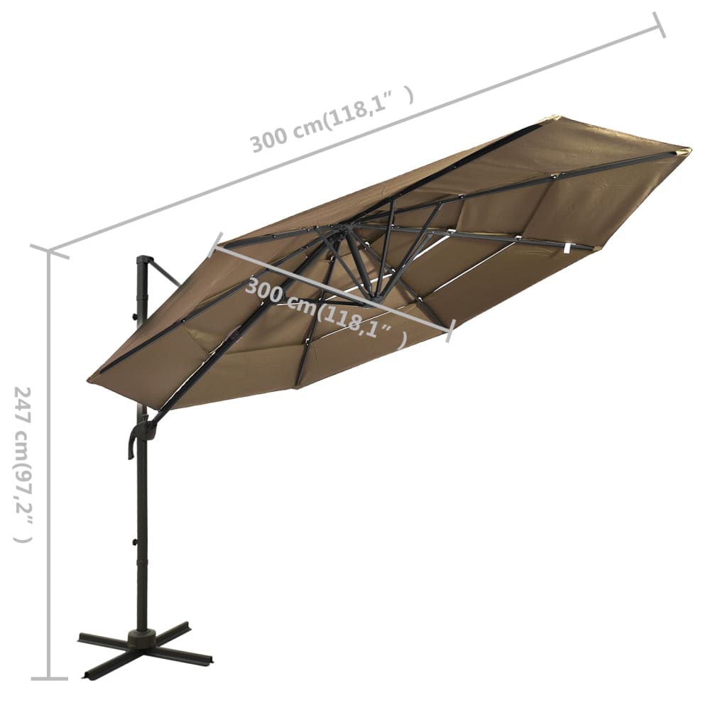 Parasol with aluminum pole 4-layer taupe 3x3 m