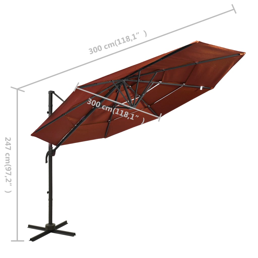 Parasol with aluminum pole 4-layer terracotta red 3x3 m