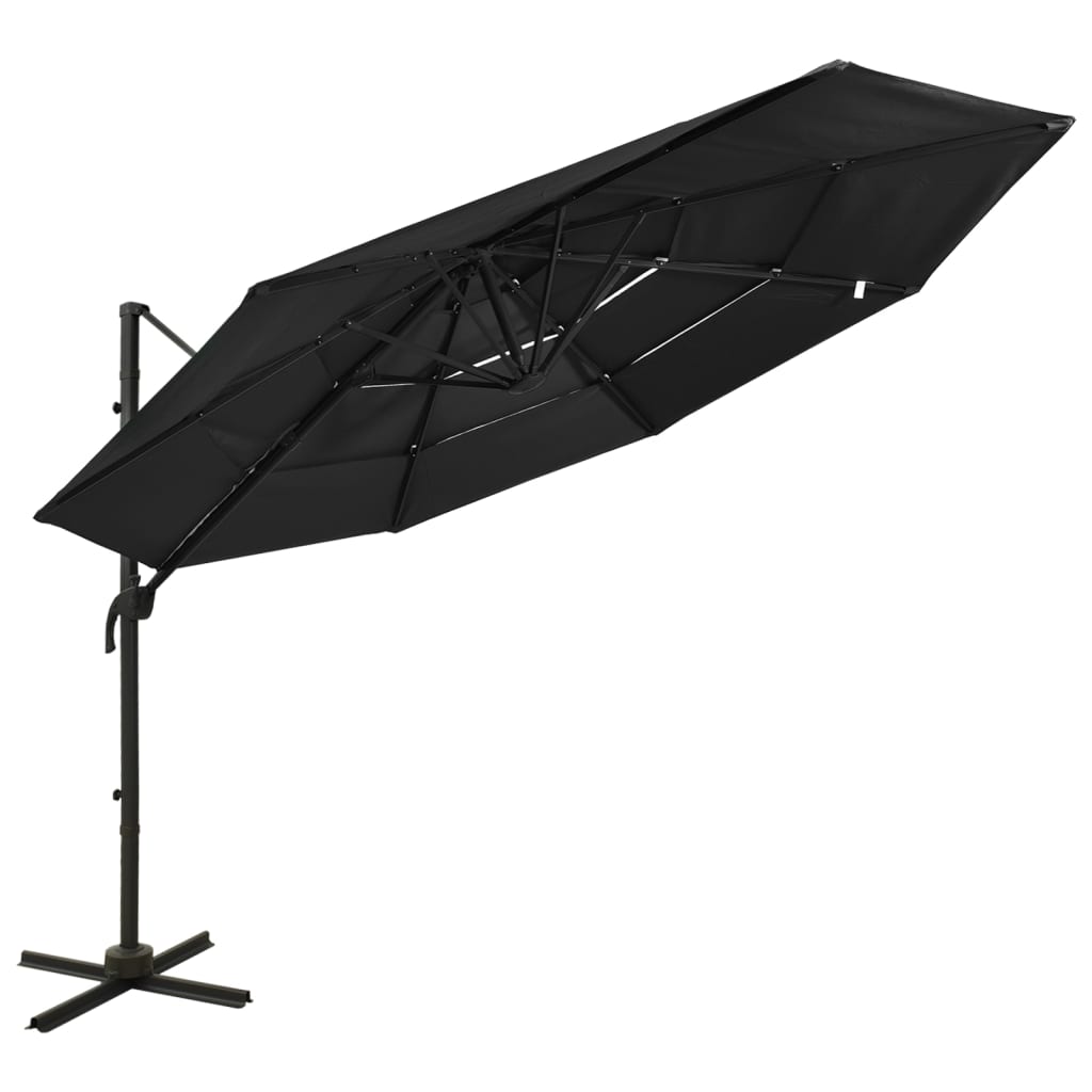 Parasol with aluminum pole 4-layer black 3x3 m
