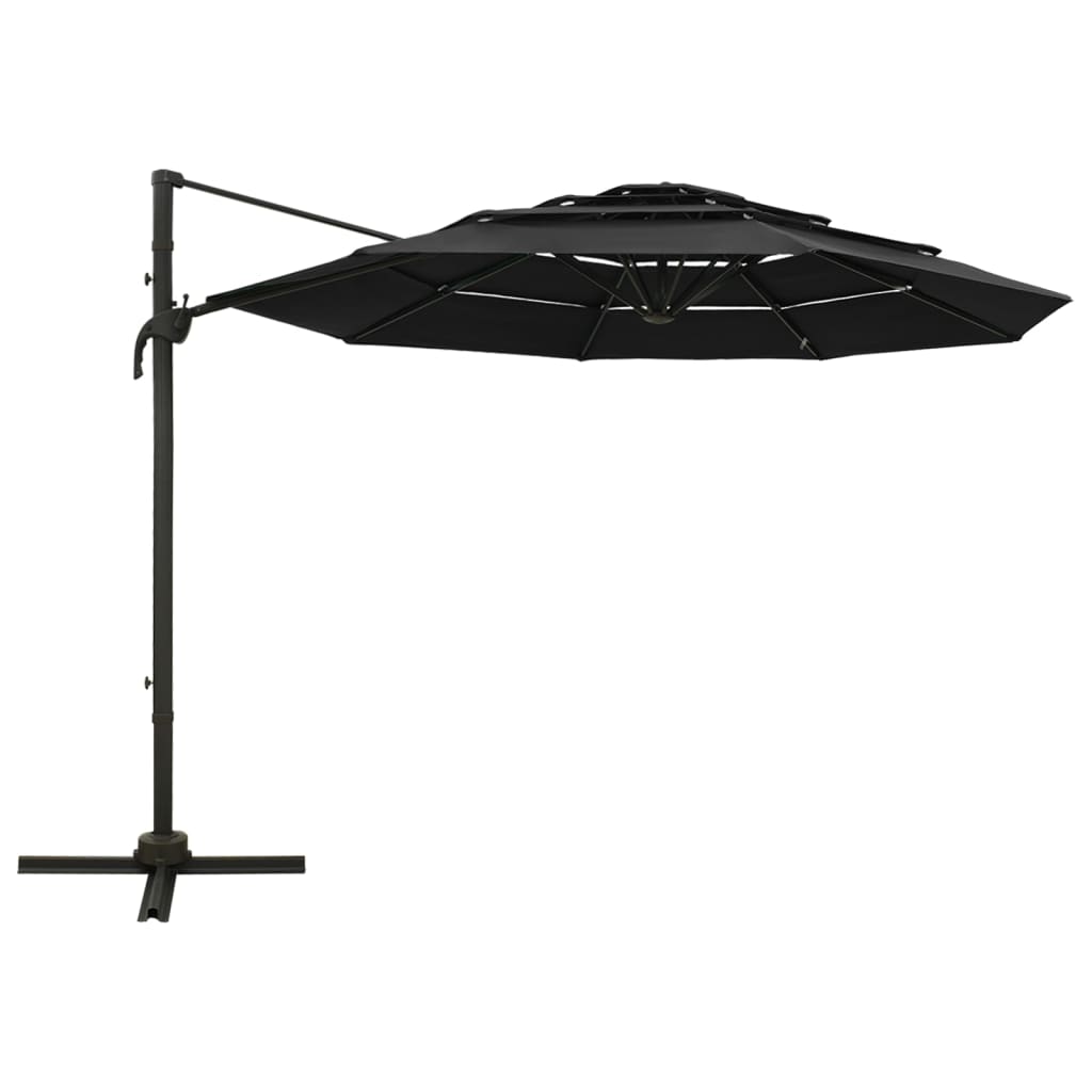 Parasol with aluminum pole 4-layer black 3x3 m
