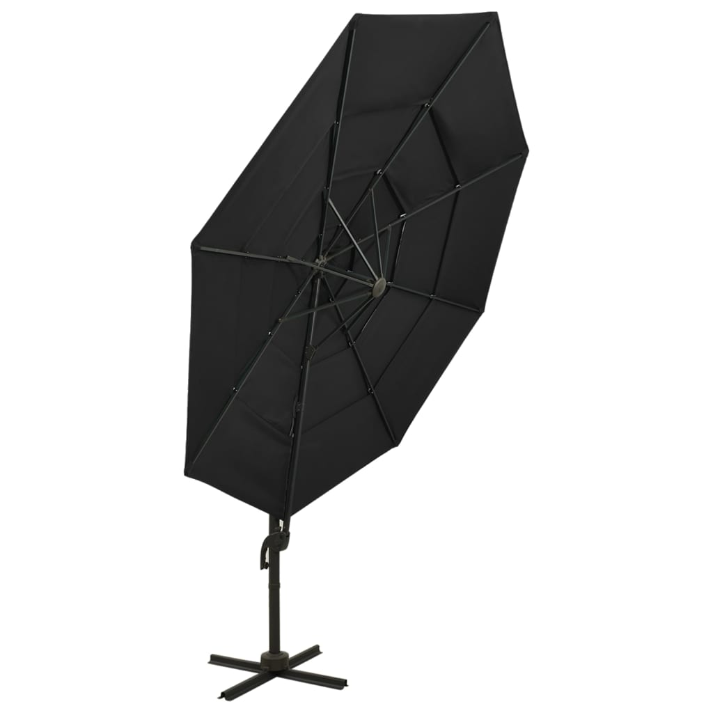 Parasol with aluminum pole 4-layer black 3x3 m