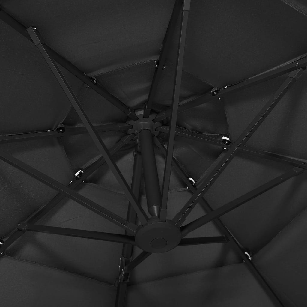 Parasol with aluminum pole 4-layer black 3x3 m